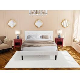 East West Furniture - NL19Q-2GA13 3 Pc Queen Bed Set - 1 Wooden Bed Fabric Headboard and 2 Wood Nightstand - Burgundy Finish - White Velvet