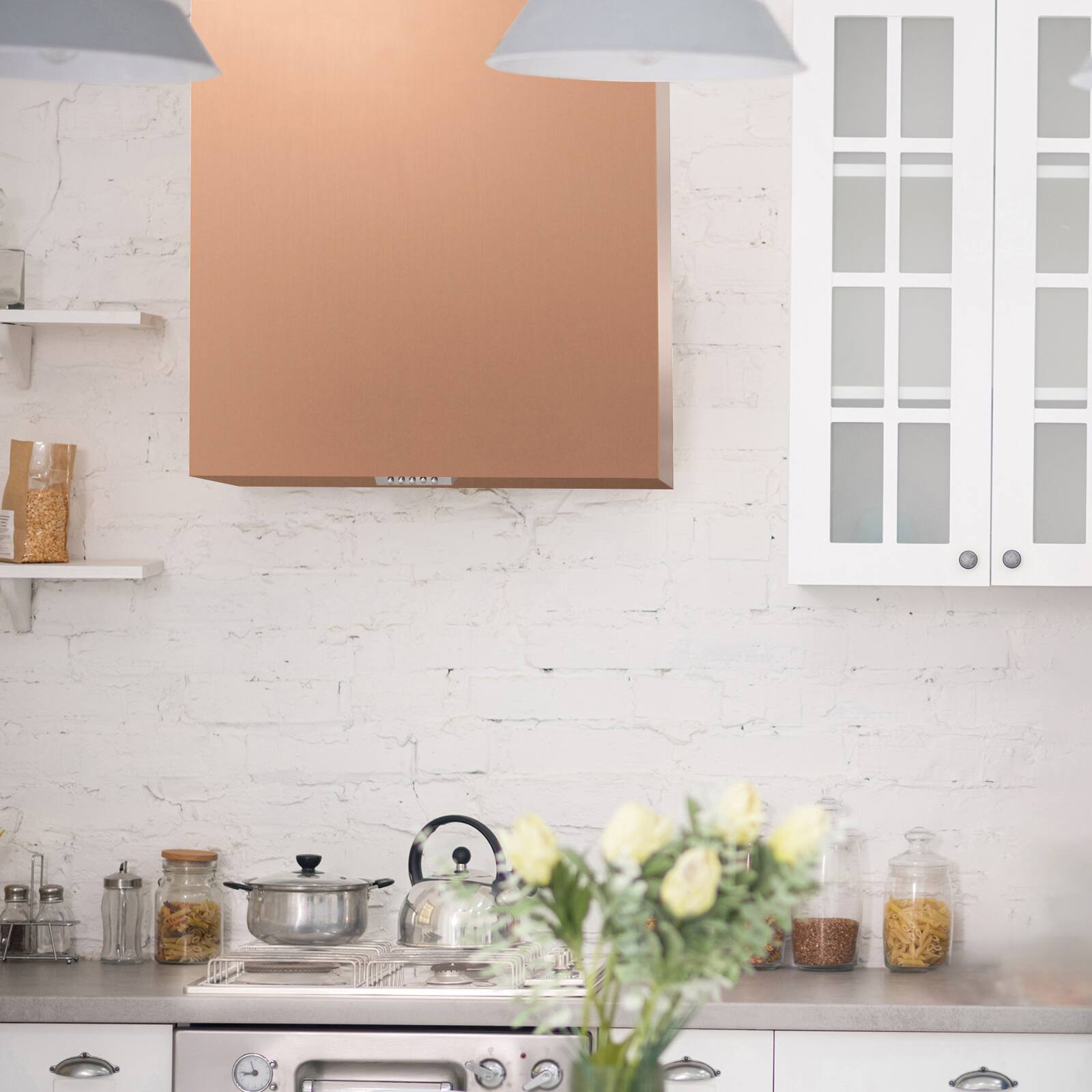 Alt View 8. Akicon - Akicon 30-in 600-CFM Ducted Copper Wall-Mounted Range Hood with Charcoal Filter - Copper.
