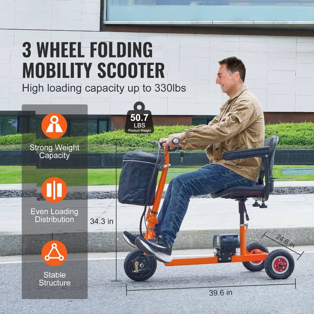 3 WHEEL FOLDING MOBILITY SCOOTER

High loading capacity up to 330lbs

50.7 LBS Product Weight

Strong Weight Capacity

Even Loading Distribution

34.3 in

24.6 in

Stable Structure

39.6 in