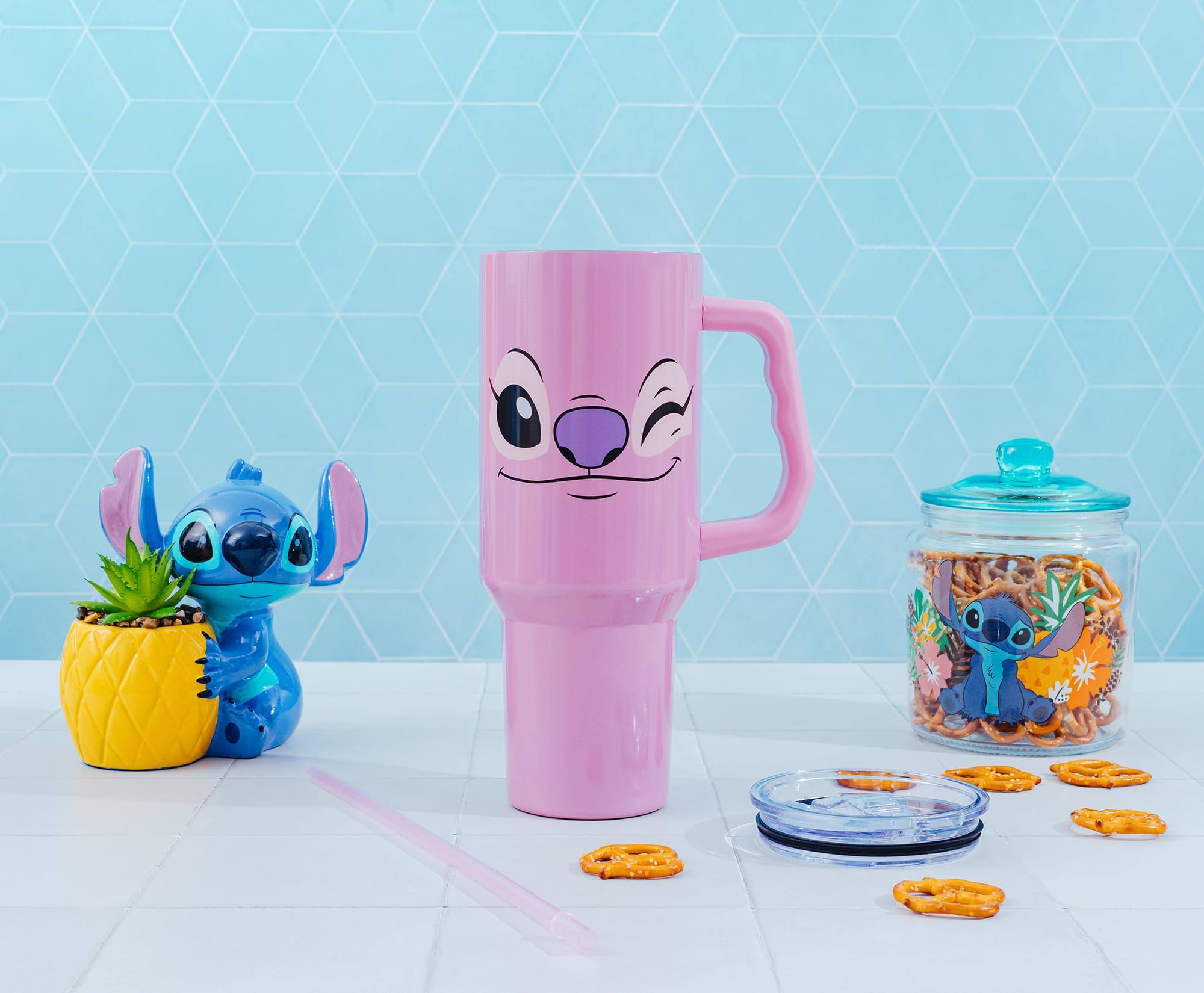 Alt View 10. Silver Buffalo - Disney Lilo & Stitch Angel Stainless Steel Tumbler With Handle | Holds 40 Ounces - Pink.