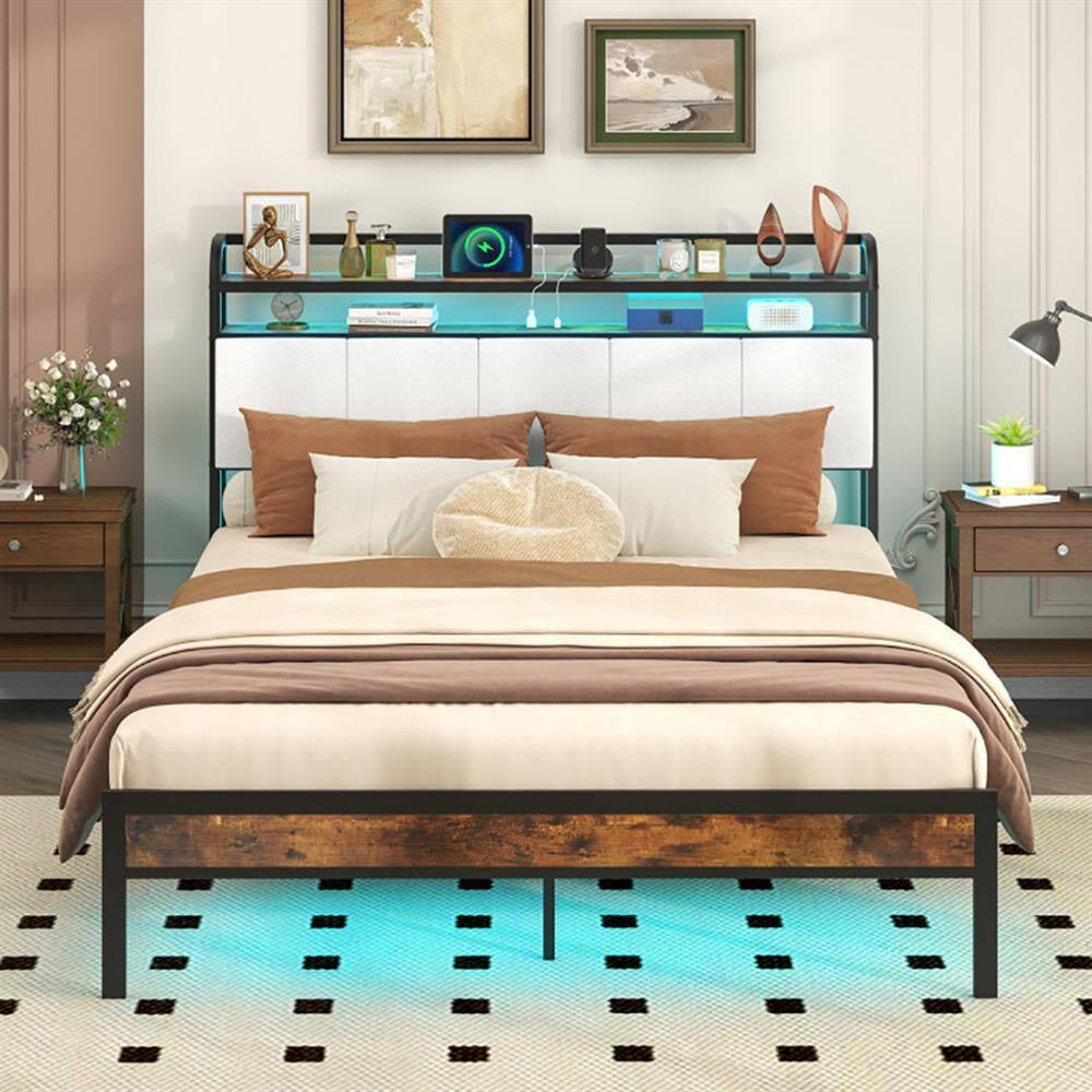 Alt View 1. Kadyn - Platform Bed Frame Bedroom Bed FrameTwinFullQueenKing Size Bed Frame with LED Light and Charging StationQueen Size - Black.