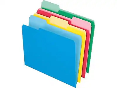 Front. Pendaflex - Pendaflex Basic File Folder, 1/3-Cut Tab, Assorted, Letter Size, Red/Green/Blue/Yellow, 36/Pack (03086) - Red/Green/Blue/Yellow.