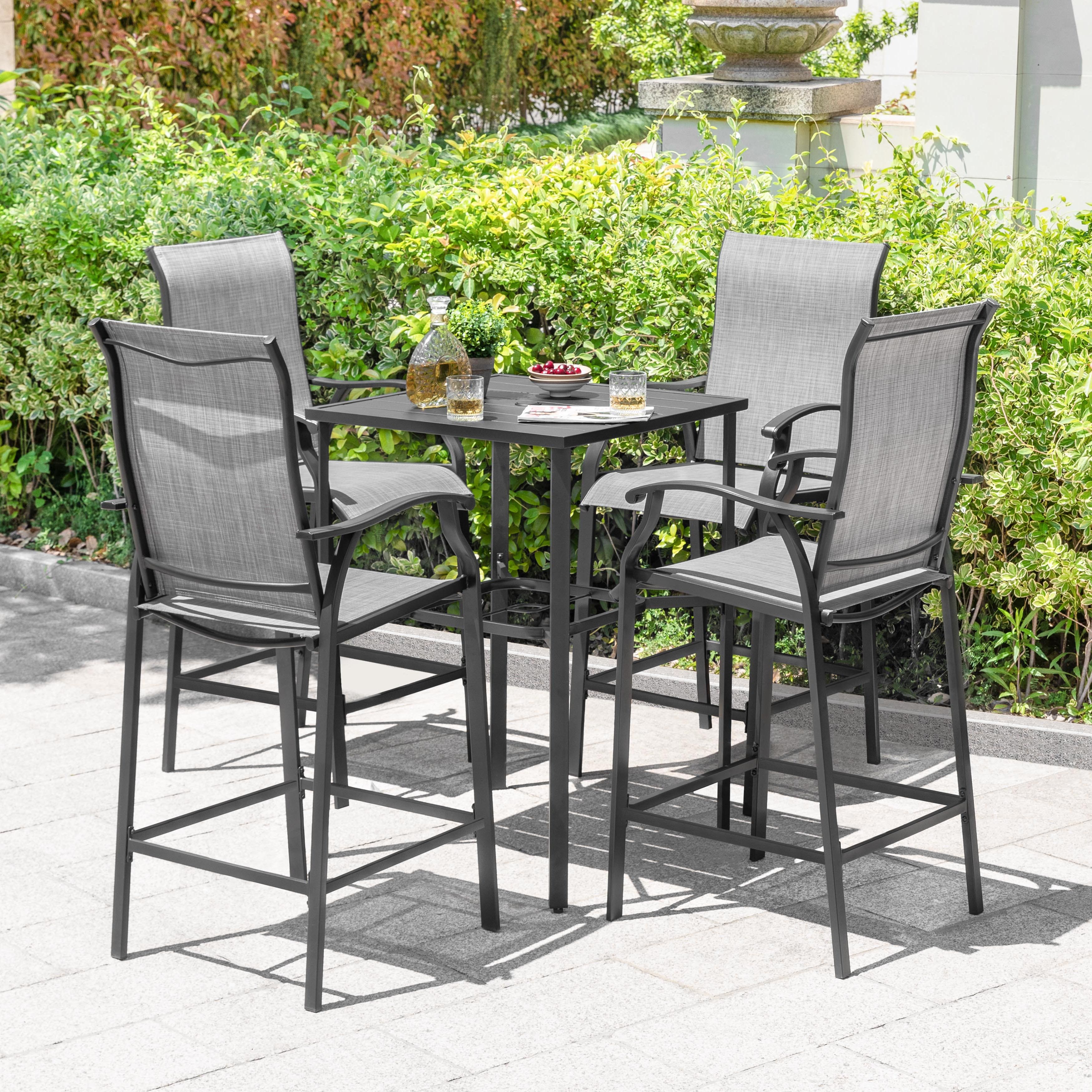 Nuu Garden - Outdoor 5-Piece Textilene Bar Set, Height Back Bar Stools and Umbrella Hole - Black and Gray price history on PriceWatchPro