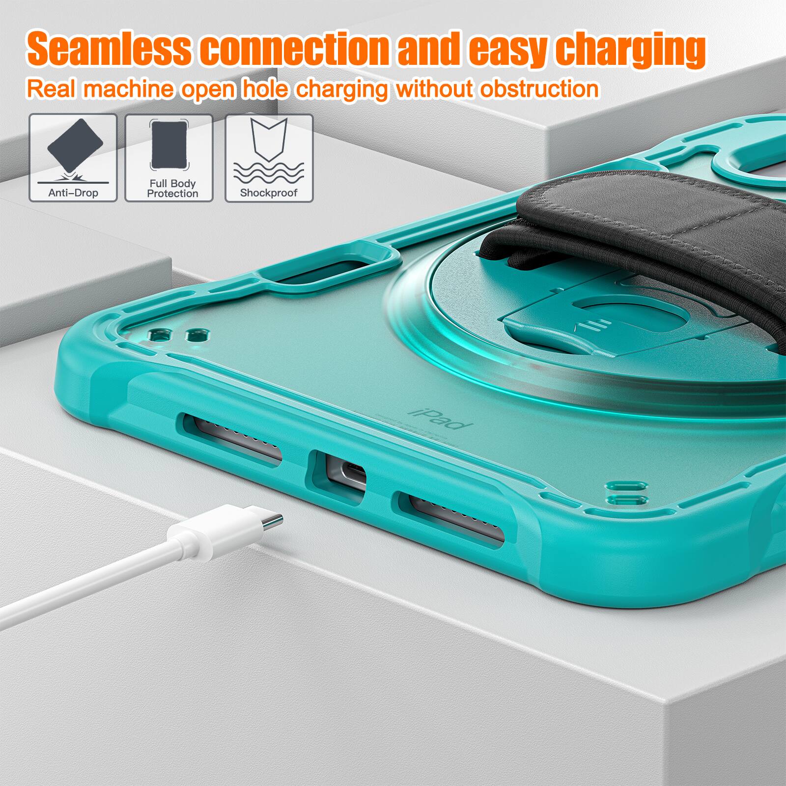 Seamless connection and easy charging  
Real machine open hole charging without obstruction  
Anti-Drop  
Full Body Protection  
Shockproof  
iPad