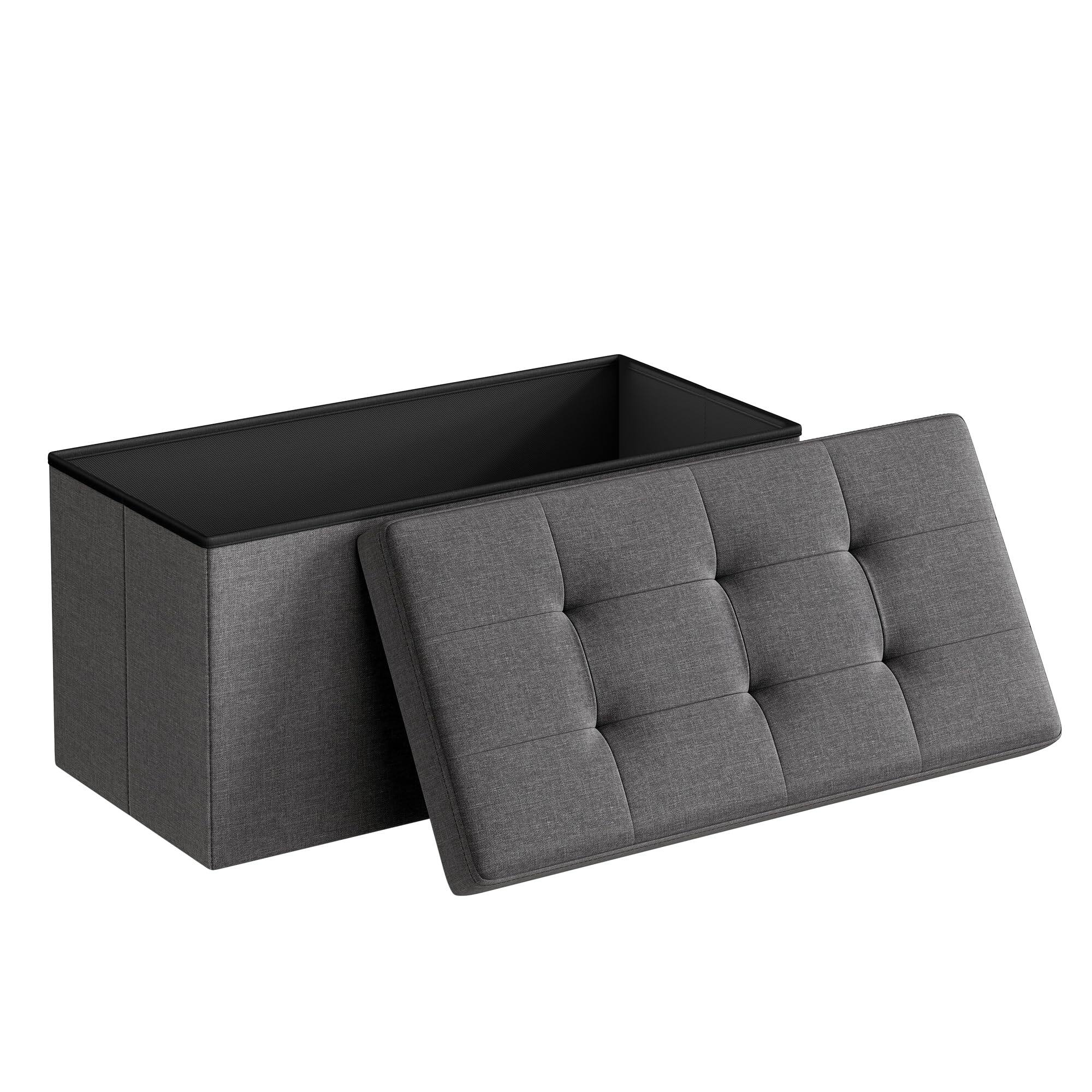 Front. Fabibe - Metal Bench Gray Collection Inches Folding Storage Ottoman Bench, Foot - Dark Gray 15"D x 30"W x 15"H.