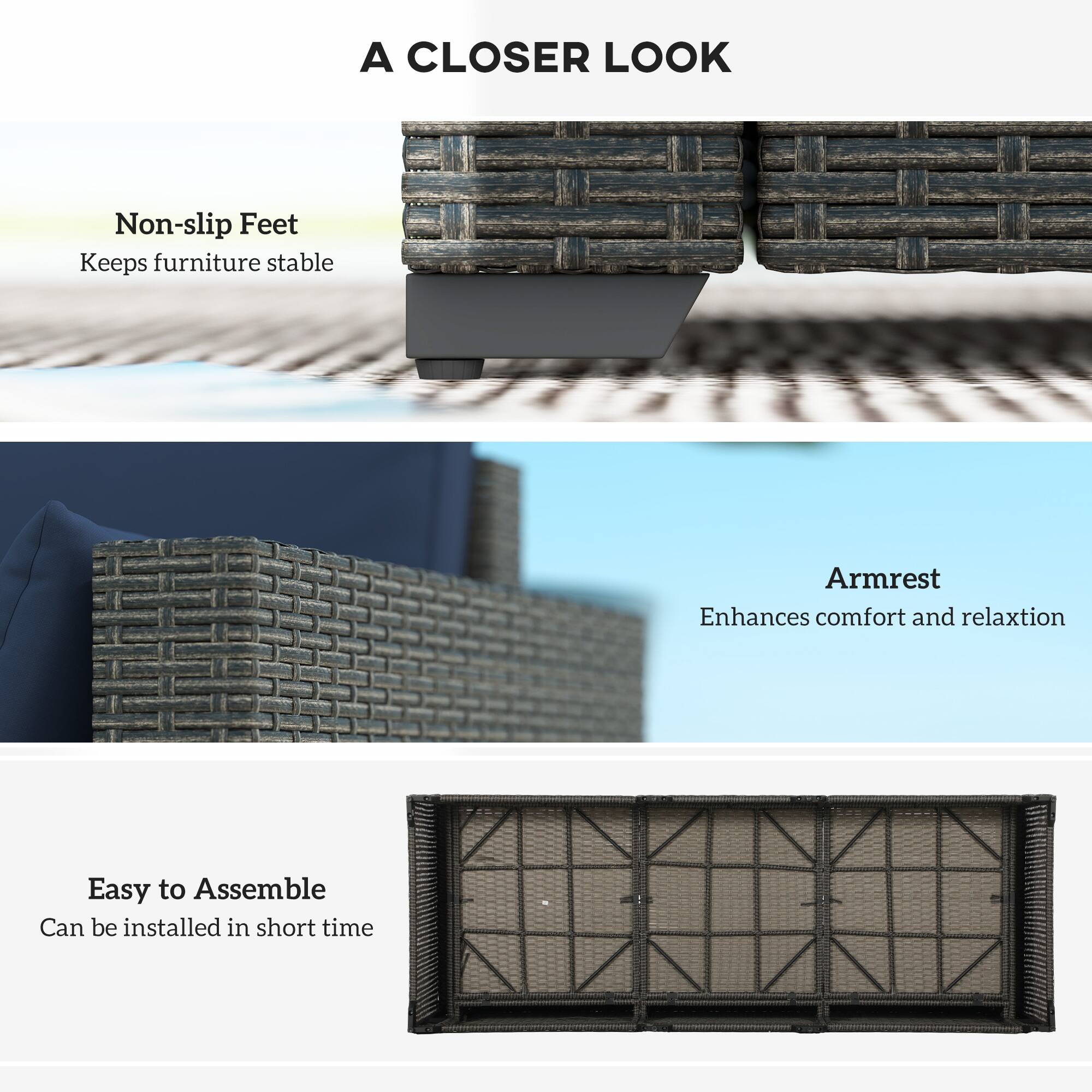 A CLOSER LOOK

Non-slip Feet
Keeps furniture stable

Armrest
Enhances comfort and relaxation

Easy to Assemble
Can be installed in short time