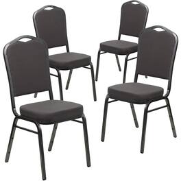 Emma + Oliver - 4 Pack Crown Back Stacking Banquet Chair - Gray Fabric/Silver Vein Frame