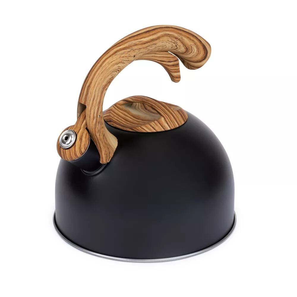 Alt View 1. Elle Decor - 3Quart Black Whistling Tea Kettle with Heat Resistant Handle, Tapered Marble Finish Stovetop & Gas Tea Kettle - Black.