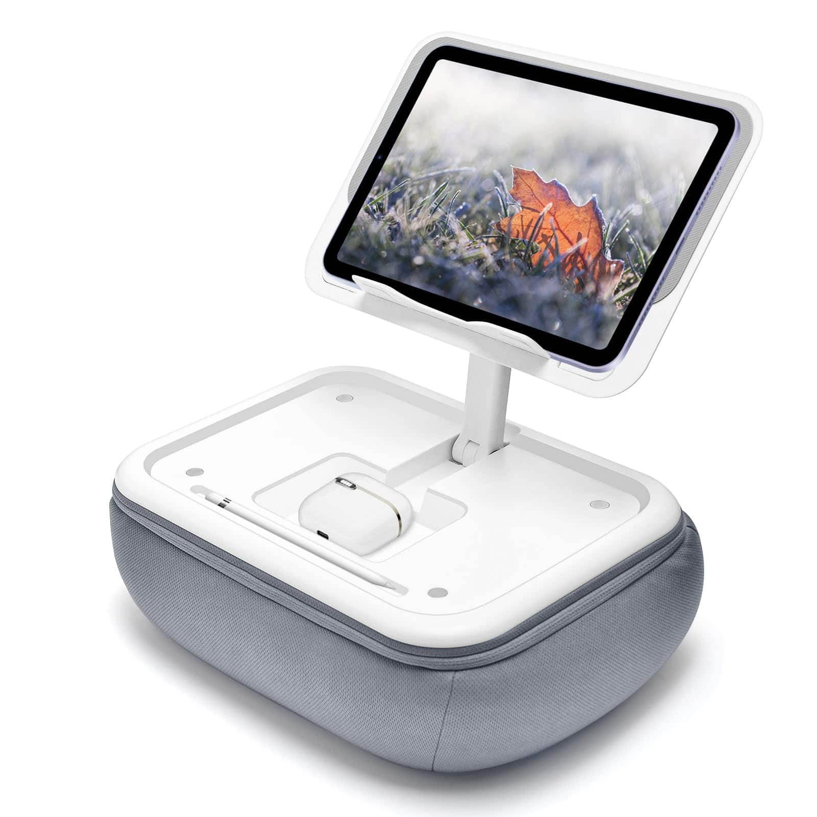 Front. JETRANSPORT - Lap Beanbag Kindle Pillow Stand With Silicone Pad Angle Adjustable Ipad Holder For Bed Tablet Removable - Gray.