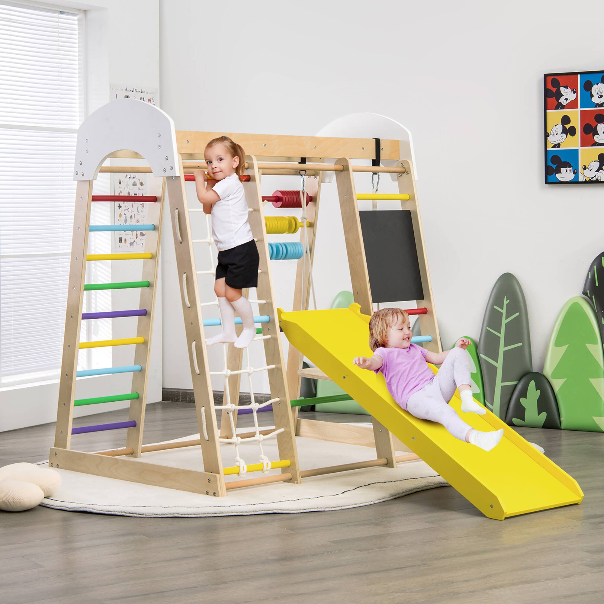 Alt View 1. Costway - Costway Indoor Playground Climbing Gym Kids Wooden 8 in 1 Climber Playset  for Children - Multicolor.