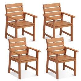Costway - 4 PCS Patio Hardwood Chair Wood Dining Armchairs Breathable Slatted Seat Garden - Natural