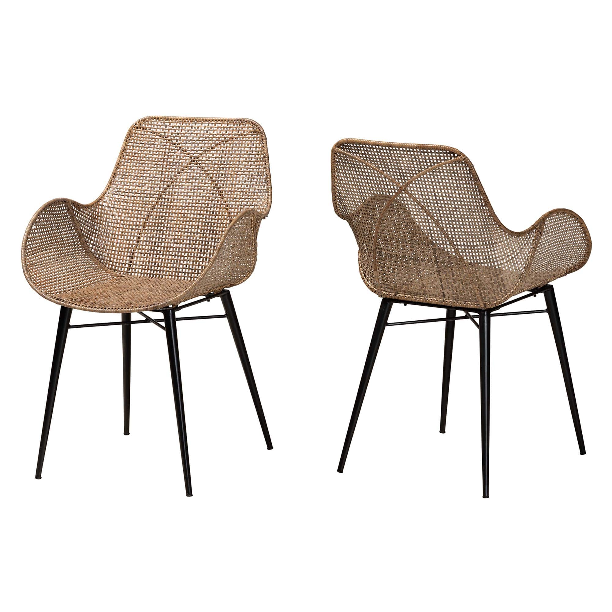 bali & pari - Ballerina Modern Bohemian Rattan and Metal 2-Piece Dining Chair Set - Greywash/Black price history on PriceWatchPro