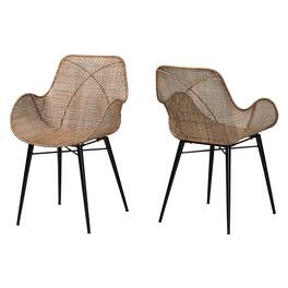 bali & pari - Ballerina Modern Bohemian Rattan and Metal 2-Piece Dining Chair Set - Greywash/Black