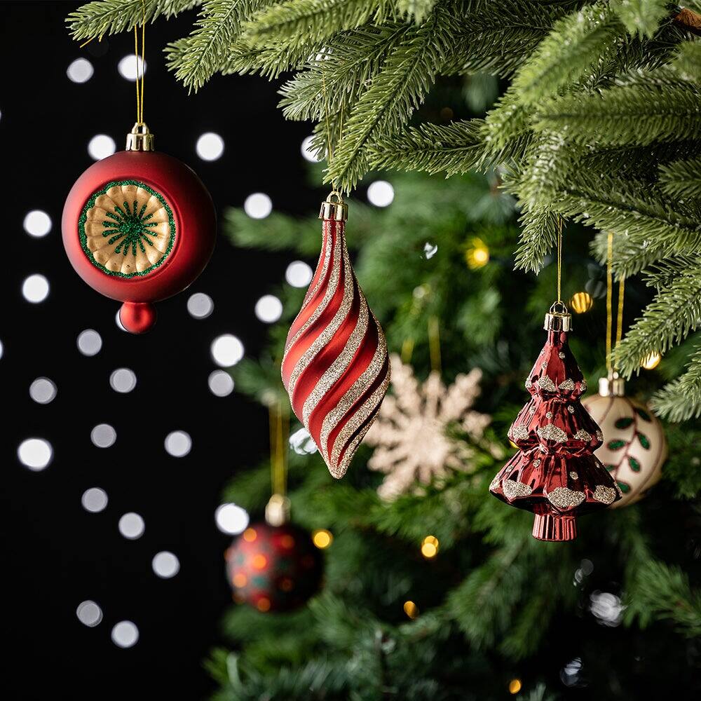Alt View 1. OrnamentallyYou - Alluring Large Christmas Ornament Set Unique Red Green and Gold Baubles 92 Charms - Multi-colored.
