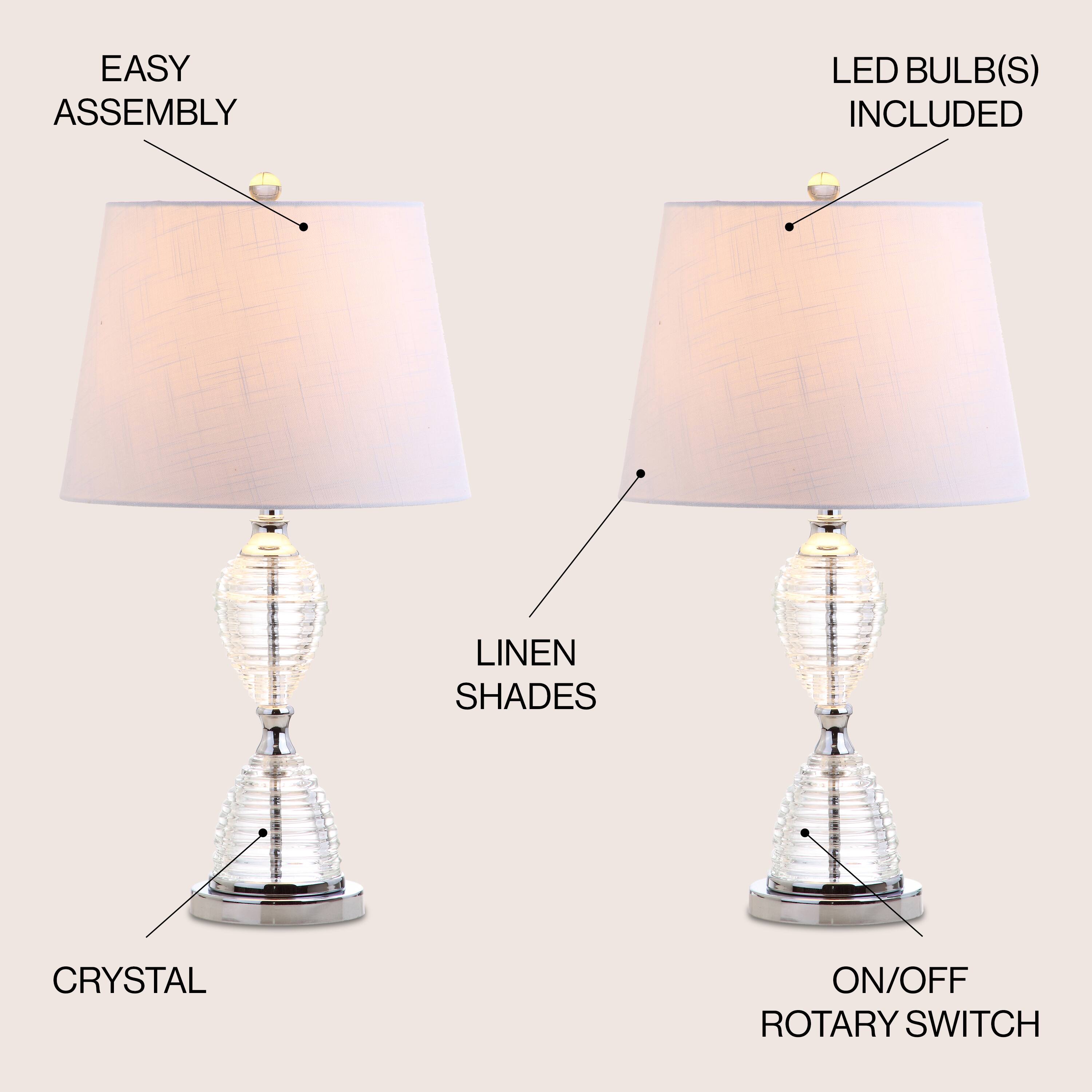 EASY ASSEMBLY  
LED BULB(S) INCLUDED  
LINEN SHADES  
CRYSTAL  
ON/OFF ROTARY SWITCH