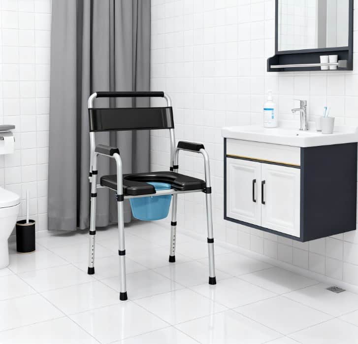 TinyHomie - Adjustable Height Bedside Commode Chair for Seniors Adults Handicap Raised Toilet Seat with Arm - Black