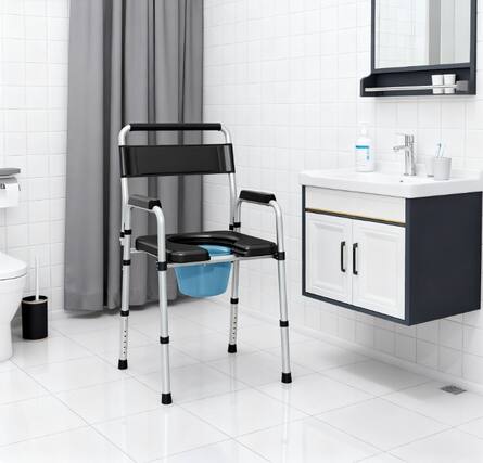 Front. TinyHomie - Adjustable Height Bedside Commode Chair for Seniors Adults Handicap Raised Toilet Seat with Arm - Black.