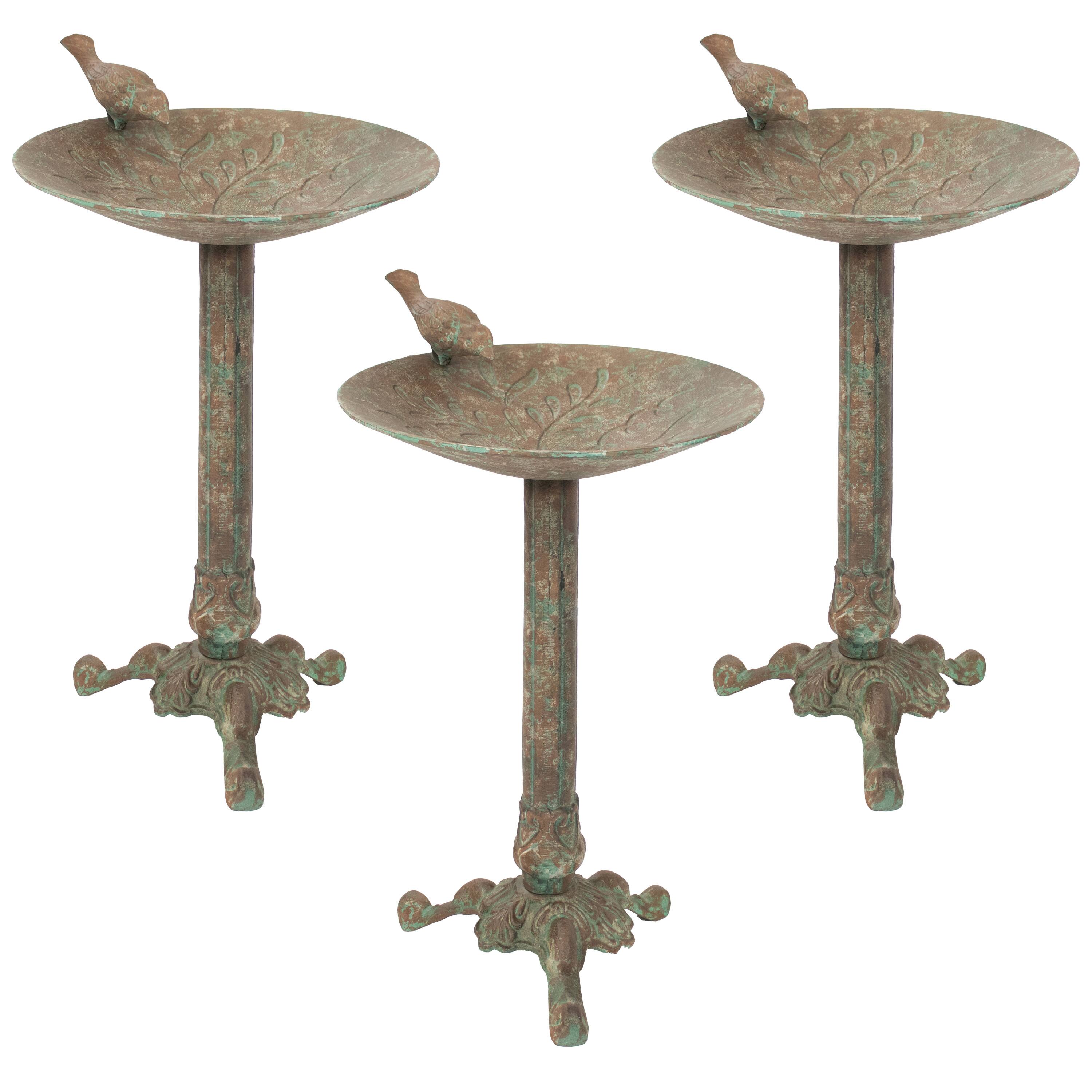 Front. Sunnydaze - Ivy and Sage Metal Bird Bath - 12.25 in - 3pk - Rustic Patina.