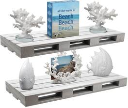 Sorbus - Floating Pallet Shelves - Set of 2 - Rustic Farmhouse Wall Mount Ledge Storage Shelf - Gray