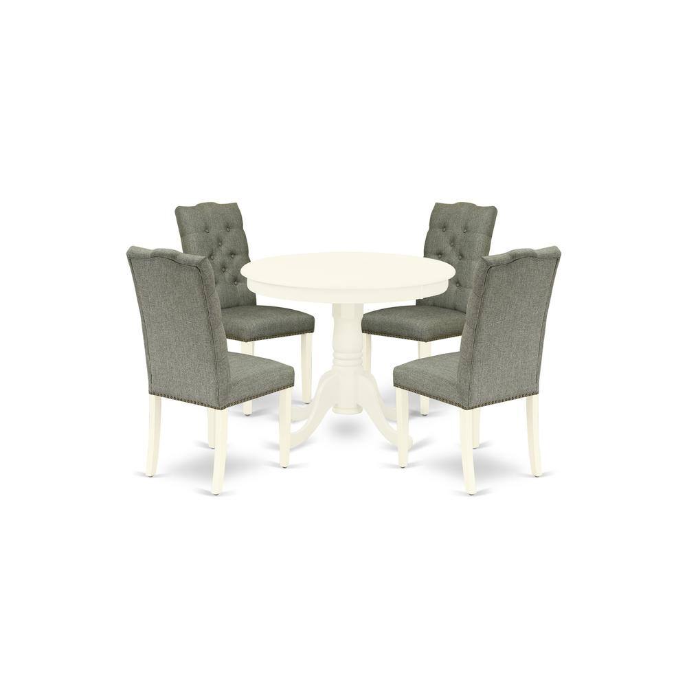 Back. East West Furniture - Dining Room Set Linen White - Brown.