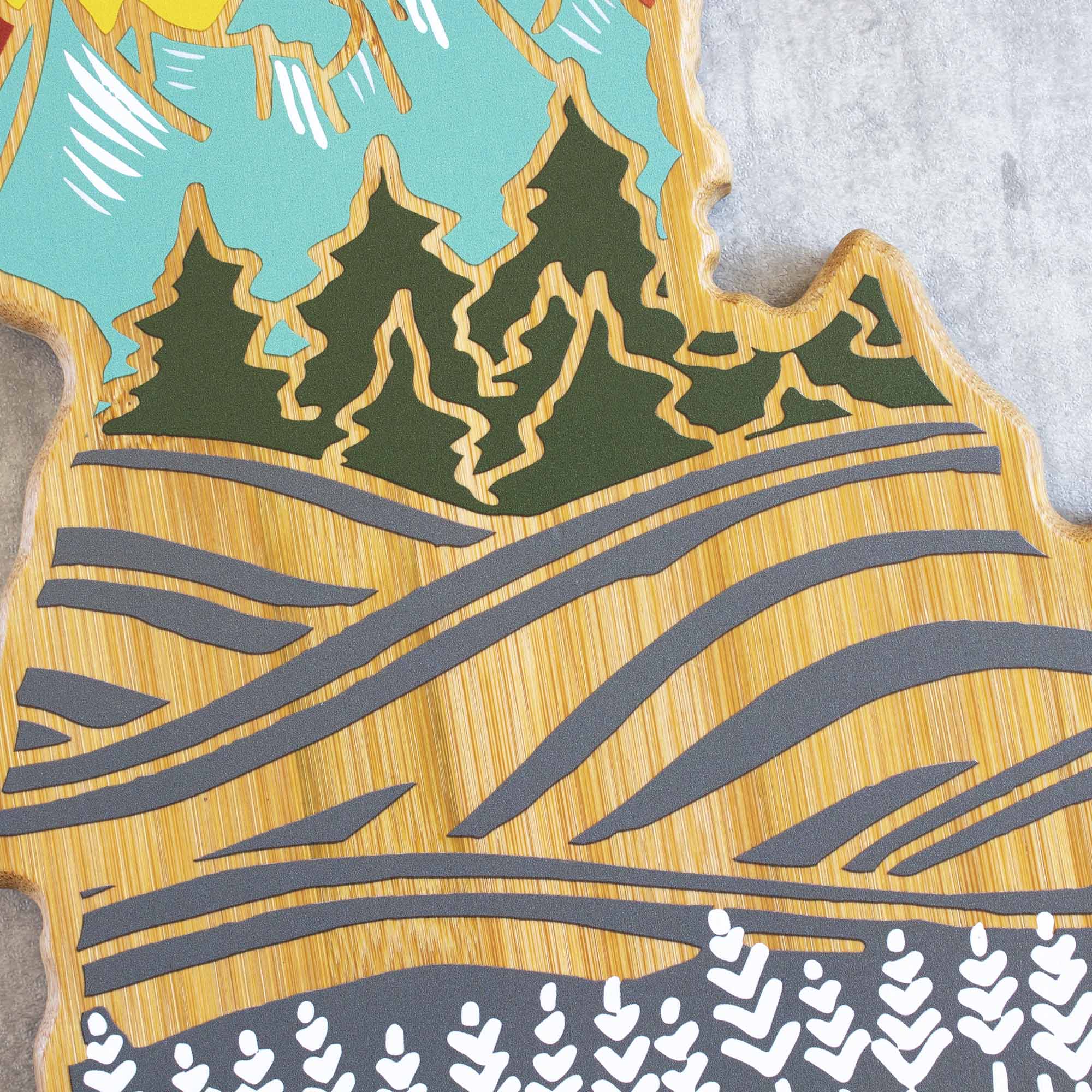Alt View 2. Totally Bamboo - Idaho Cutting Board with Artwork by Summer Stokes.