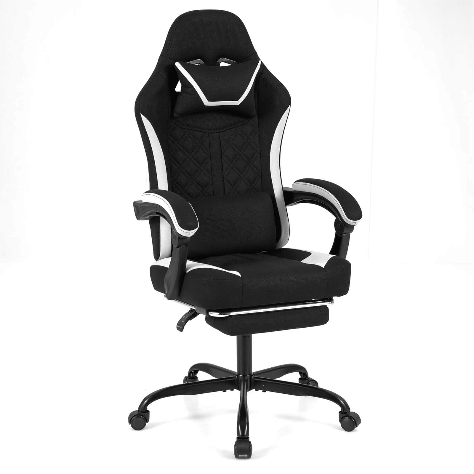 Costway - Gaming Chair with Headrest, Lumbar Support, Linkage Armrests, Reclining Backrest - Black