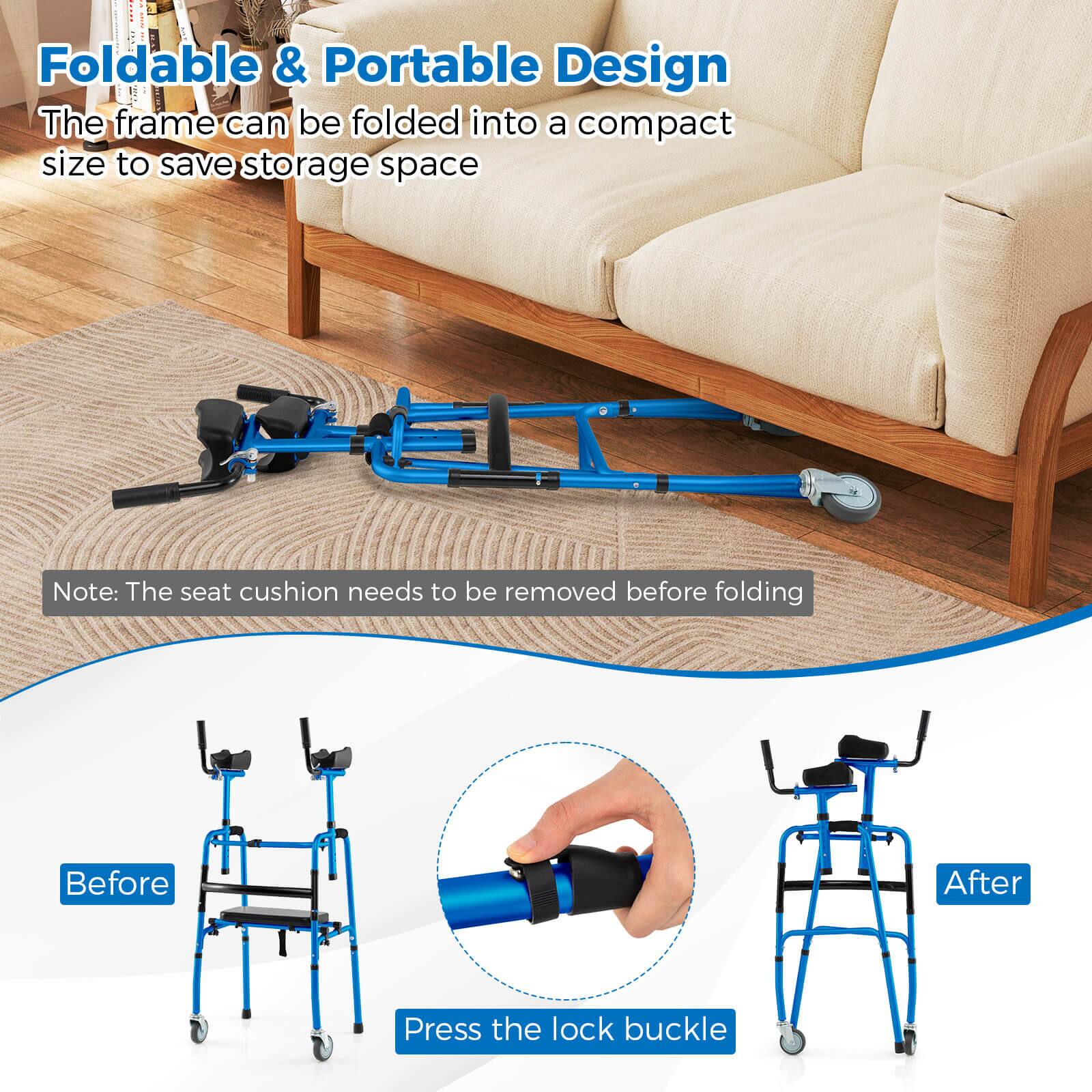 Foldable & Portable Design

The frame can be folded into a compact size to save storage space

Note: The seat cushion needs to be removed before folding

Before

After

Press the lock buckle