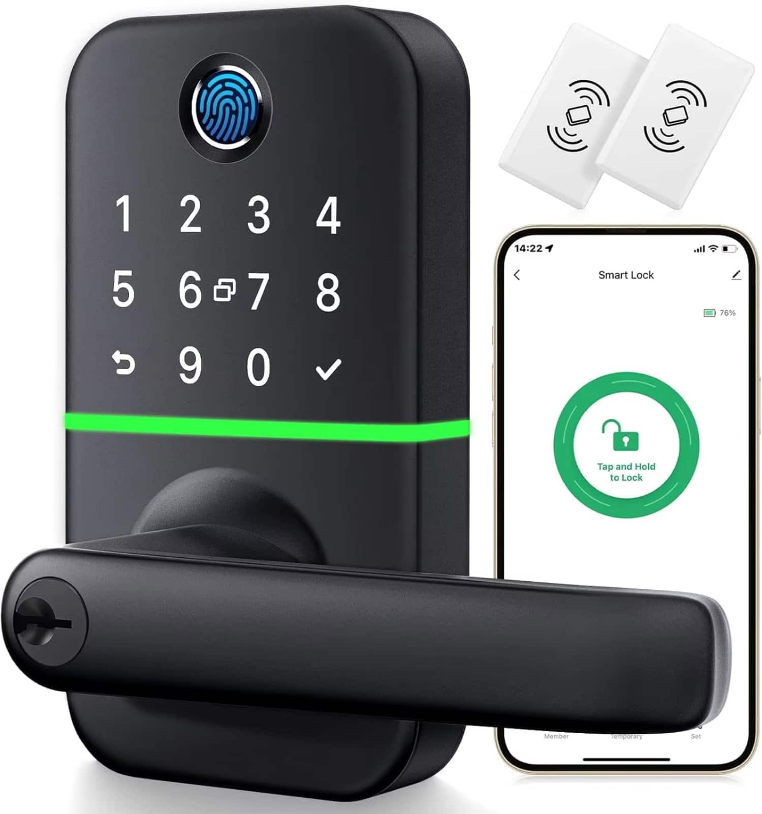 Luckbyte - Smart Keyless Fingerprint Door Lock With App Control - Black
