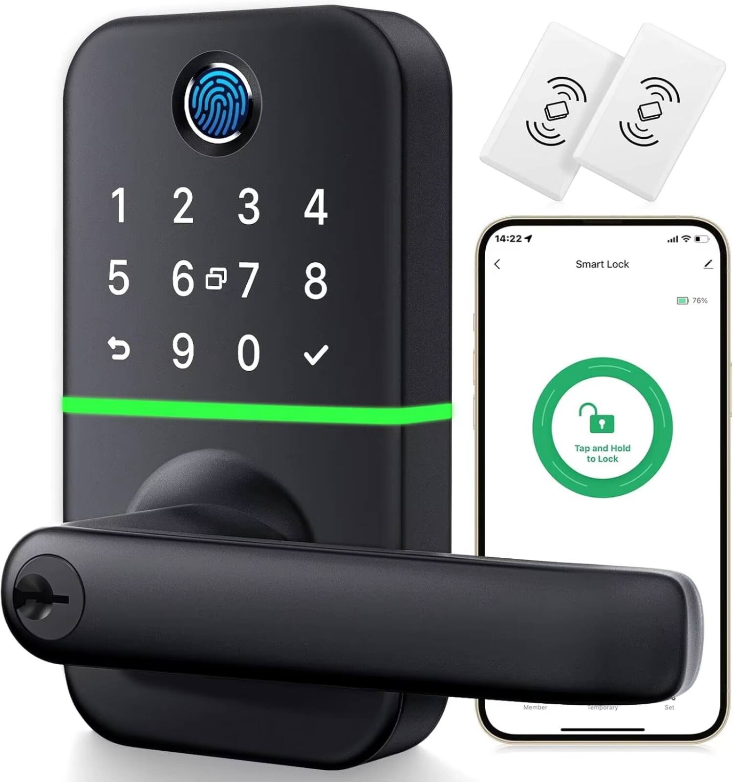 1 5 2 3 6 5 7 9 0 4 8 14:22 Smart Lock Ita 76% Tap and Hold to Lock Member Set
