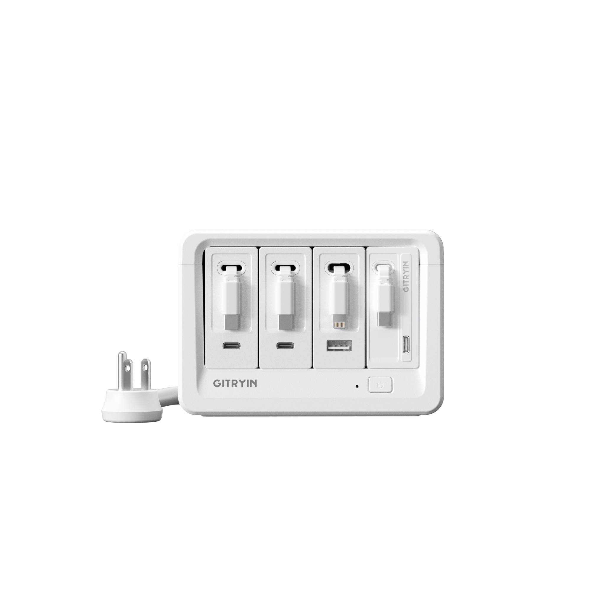 Gitryin - 8-Outlet Desktop Charging Station with 4 Retractable PD Chargers - White