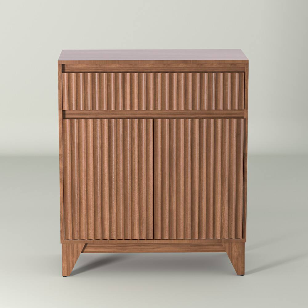 Alt View 5. Koligey - 38" Tall 2 - Door Accent Cabinet With Adjustable Shelf, Waveform Fluted Panel - brown.