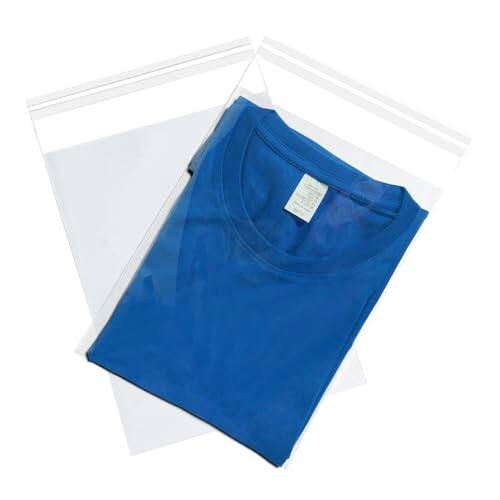 Front. DORLUKFU - 100 Count 13x18 Inch Clear Poly Bags for Packaging Clothing Shirts Self Seal Cellophane Plastic Bags - 13x18 Inch (Pack of 100).