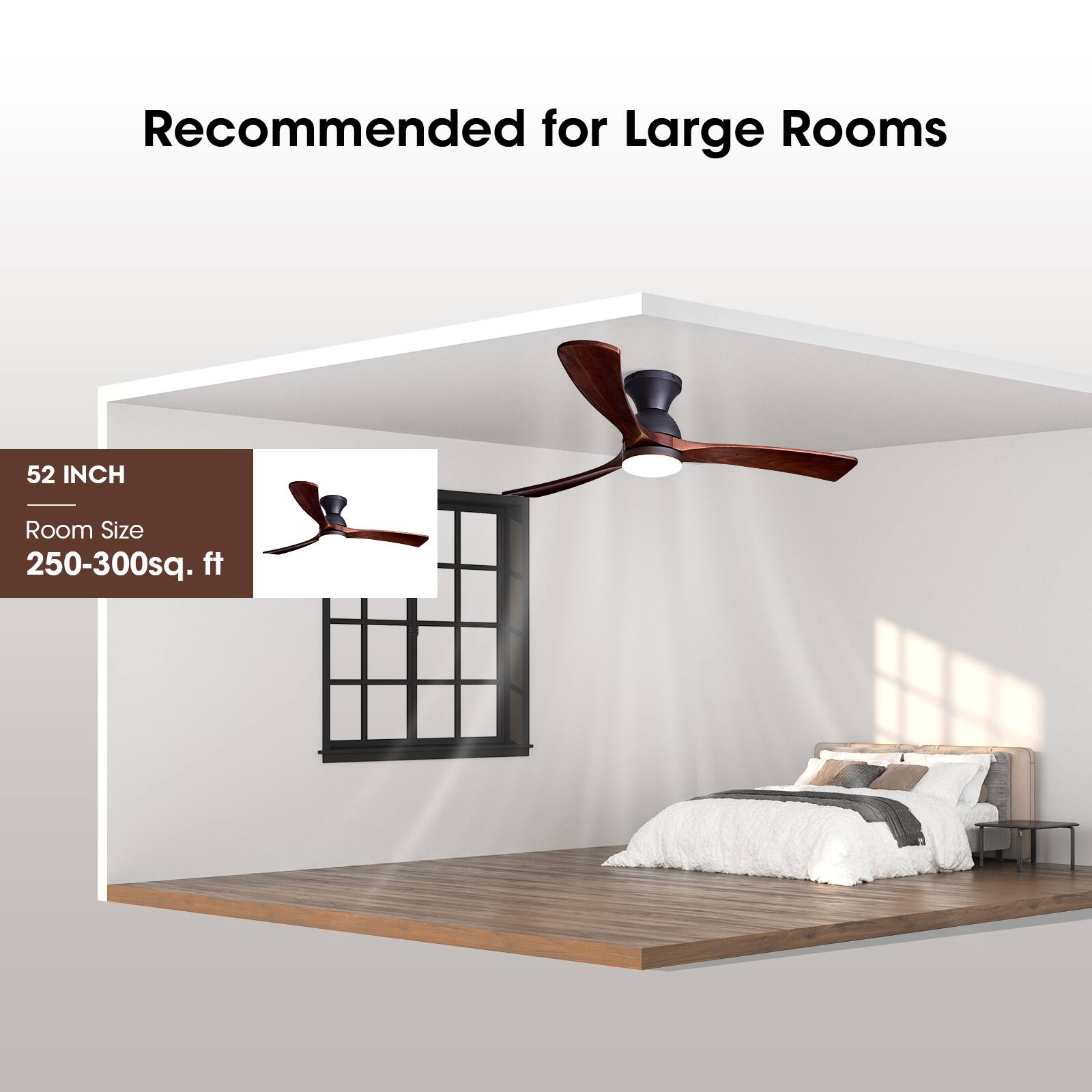 Recommended for Large Rooms

52 INCH

Room Size

250-300sq. ft