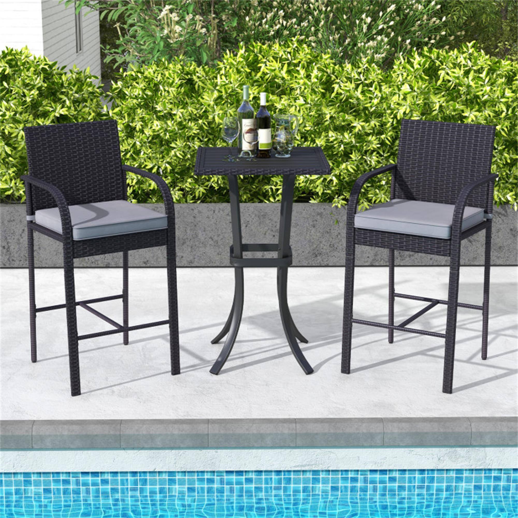 Alt View 4. Boyel Living - Black 3Piece Rattan or Wicker Dining Set Rattan Wicker Material for Patio Use - Black.