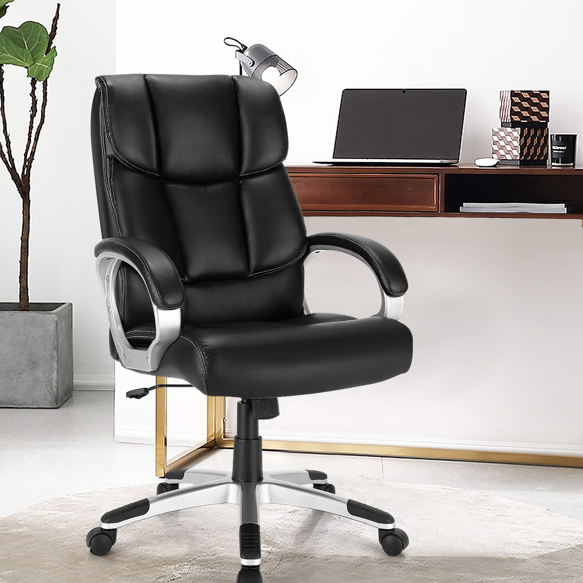 Alt View 11. Costway - Big & Tall Executive Leather Adjustable Desk Chair - Black.