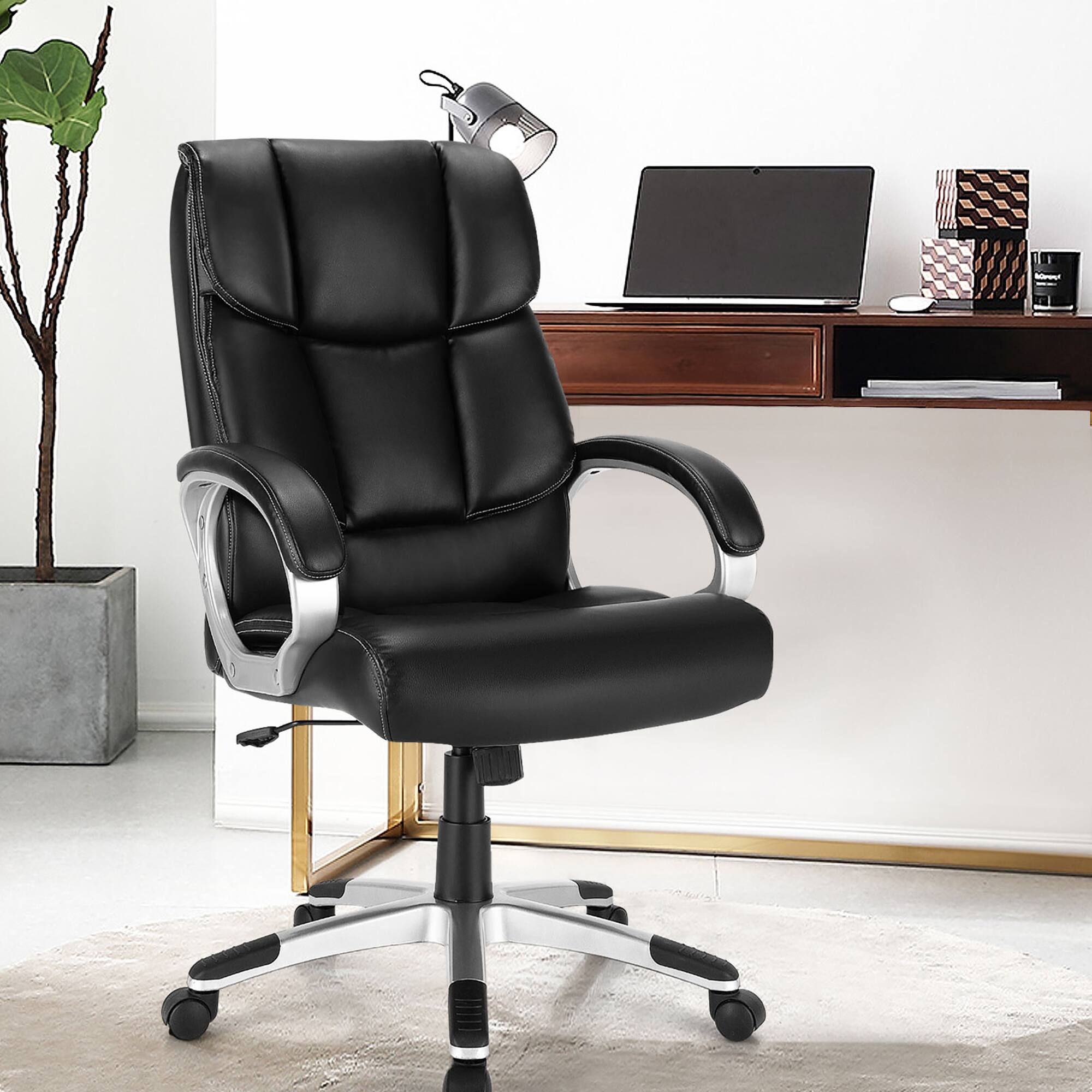 Alt View 11. Costway - Big & Tall Executive Leather Adjustable Desk Chair - Black.
