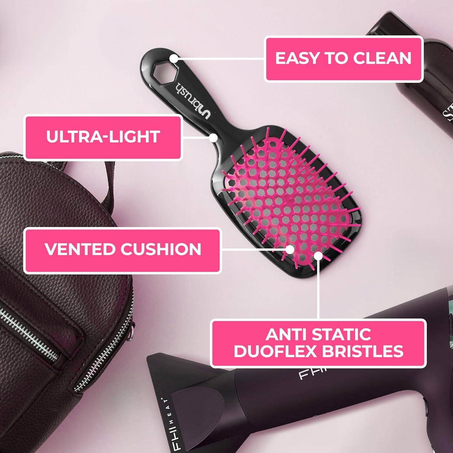 - Ultra-Light
- Easy to Clean
- Vented Cushion
- Anti Static Duoflex Bristles