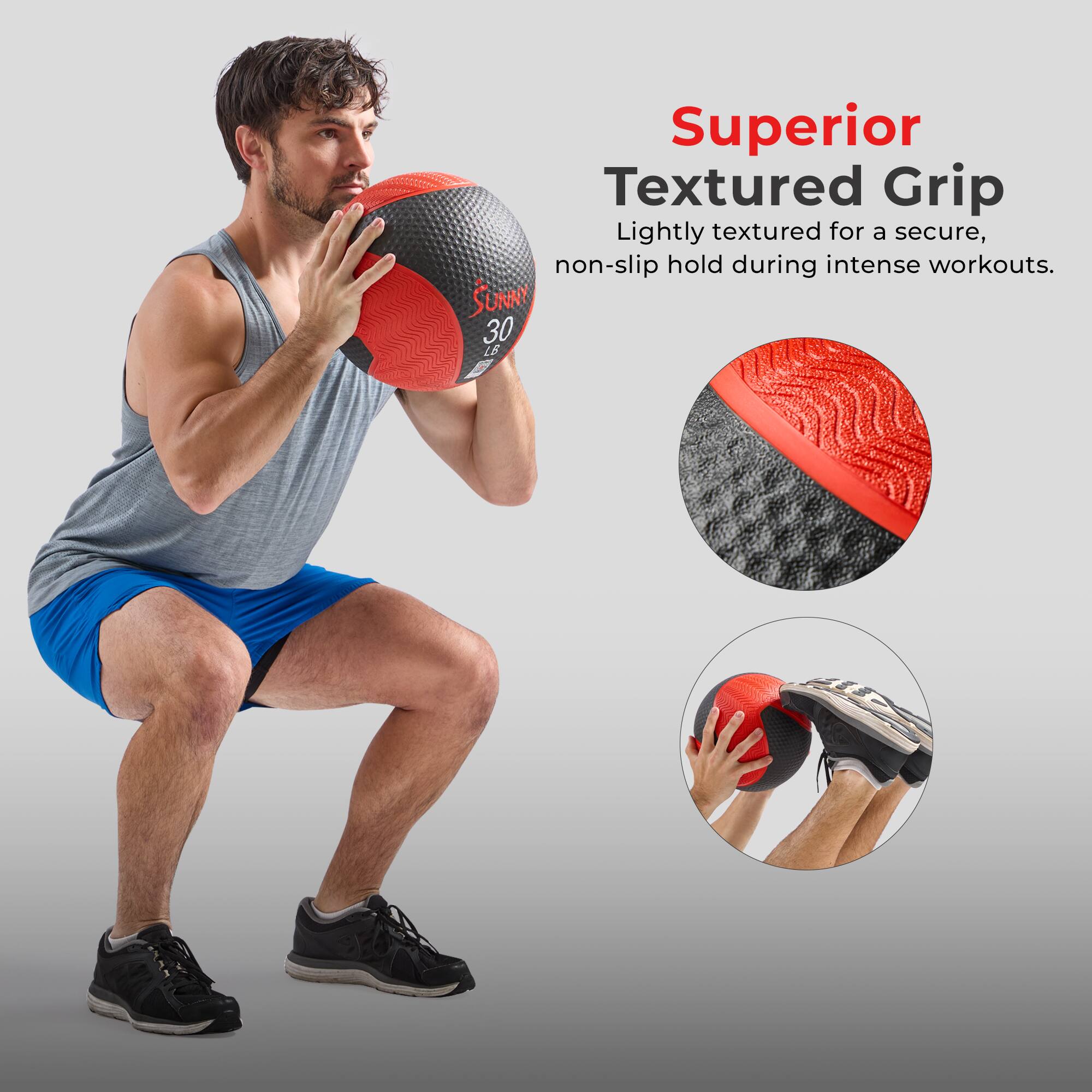 Superior Textured Grip  
Lightly textured for a secure, non-slip hold during intense workouts.  
SUNNY 30 LB