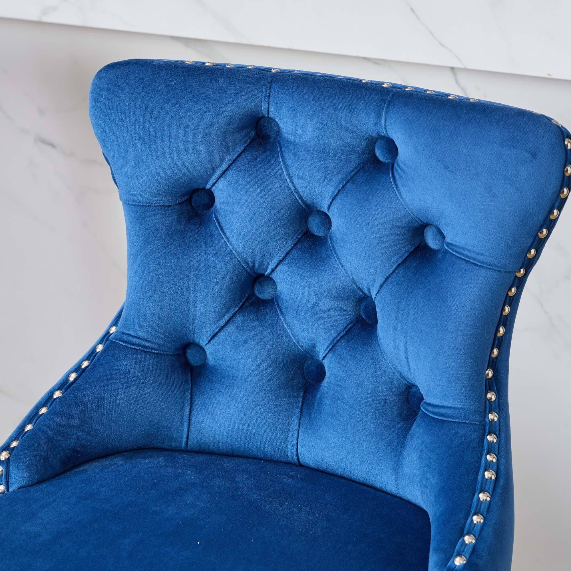 Alt View 8. Boyel Living - Swivel Velvet Bar Stools Set of 2 with Button Tufted Back - Blue.