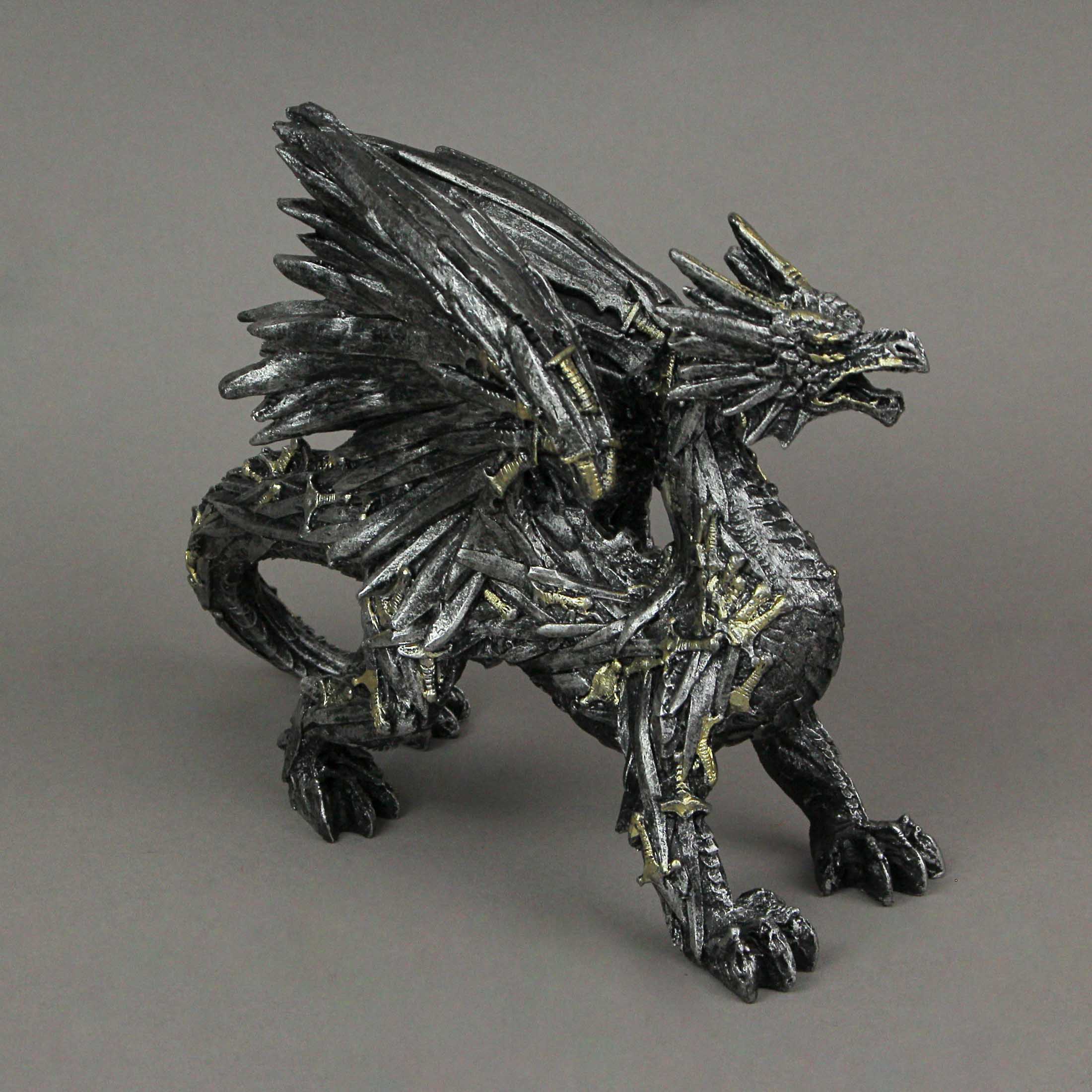 Alt View 1. Everspring Import Co. - Dragon of Blades Decorative Fantasy Statue Home Decor Figurine Sword Sculpture - Silver.