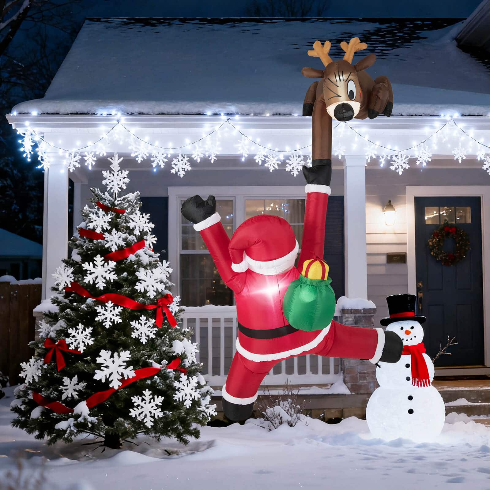 Costway - 8.5 FT Christmas Inflatable Reindeer & Climbing Santa Claus, Indoor/Outdoor Advent Calendar - Multicolor