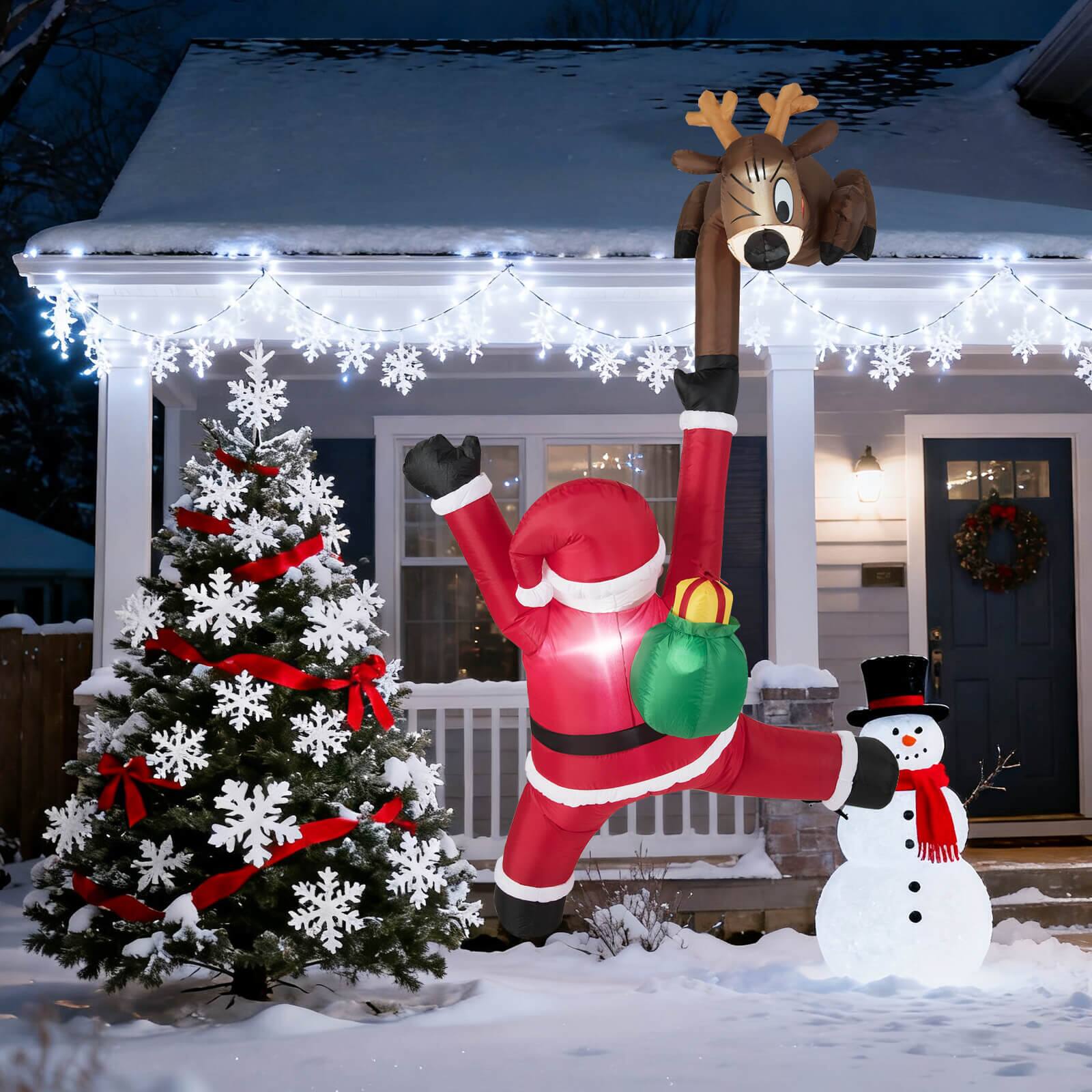 Alt View 1. Costway - Costway 8.5 FT Christmas Inflatable Reindeer & Climbing Santa Claus, Indoor/Outdoor - Multicolor.