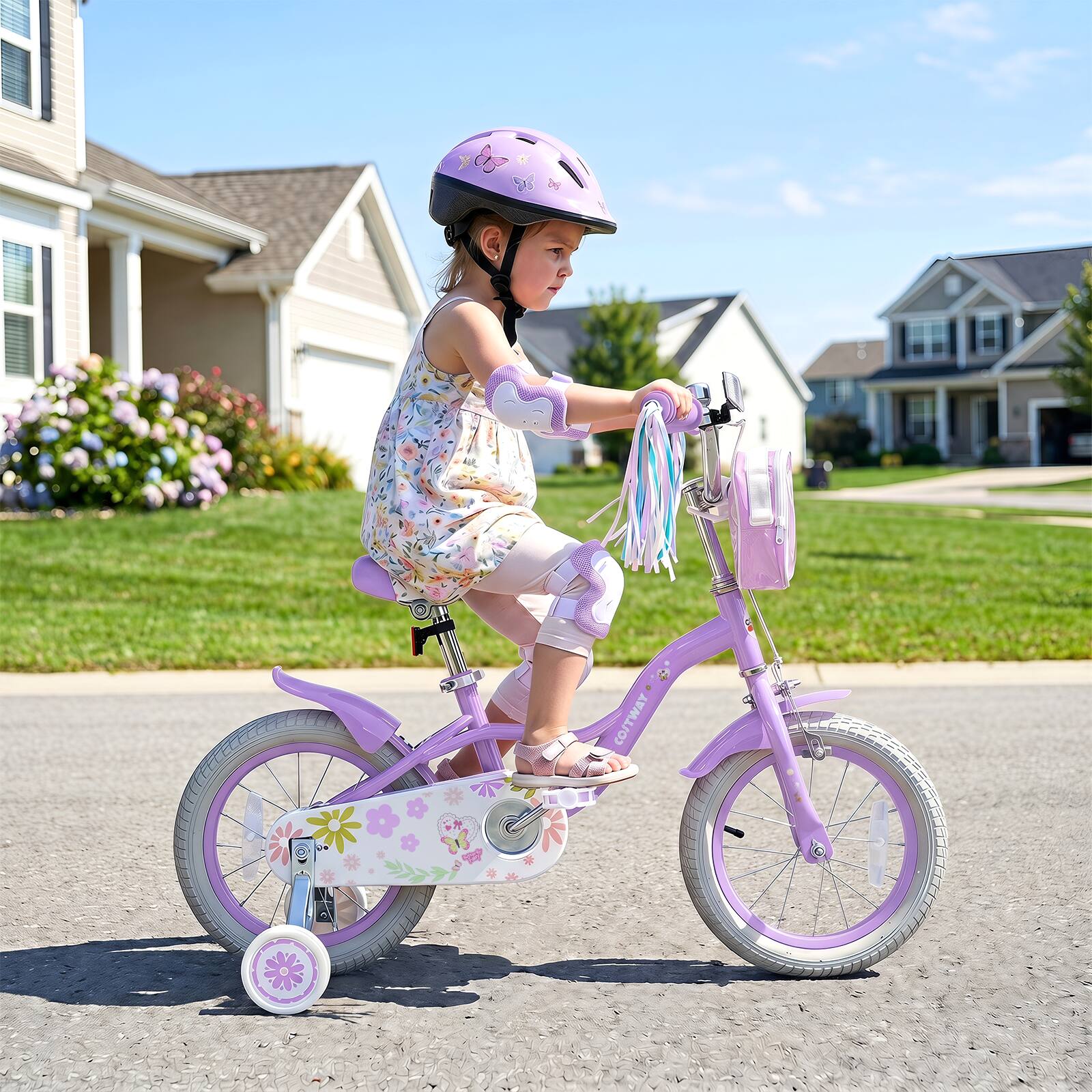 Alt View 1. Costway - Costway 14" Girls Bike with Front Bag Streamers Children Training Bicycle for 3-5 Years Old - Purple.
