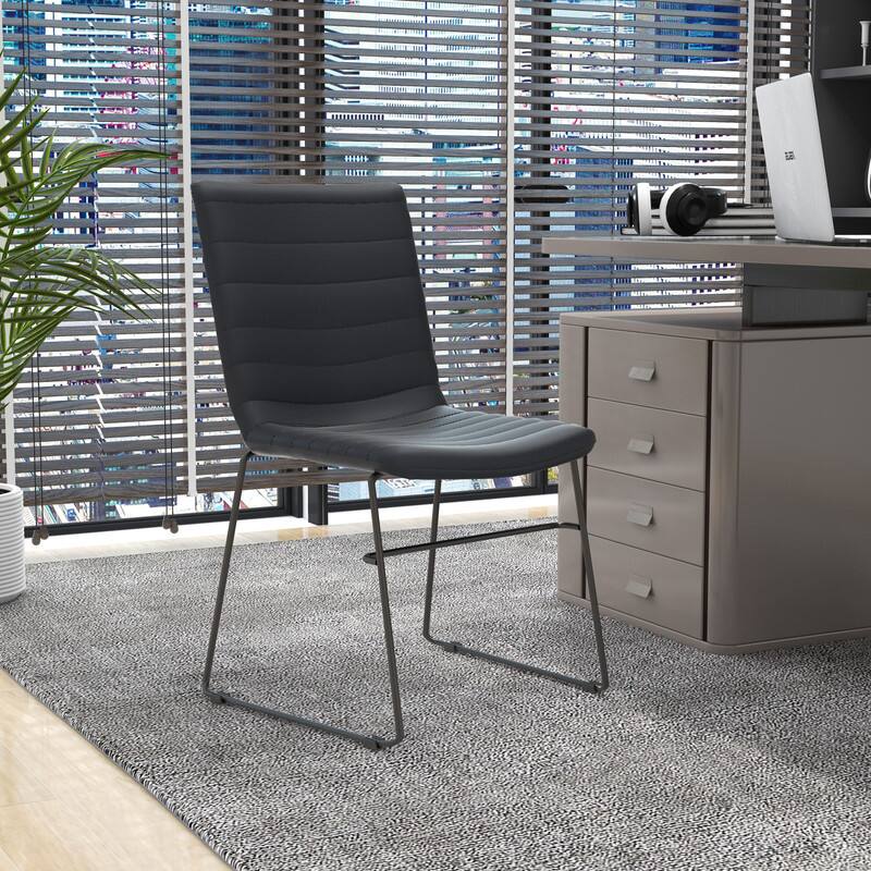 Left. LeisureMod - Zylar Office Guest Chair with PU Leather, Foam Cushion & Stainless Steel Base - Black.