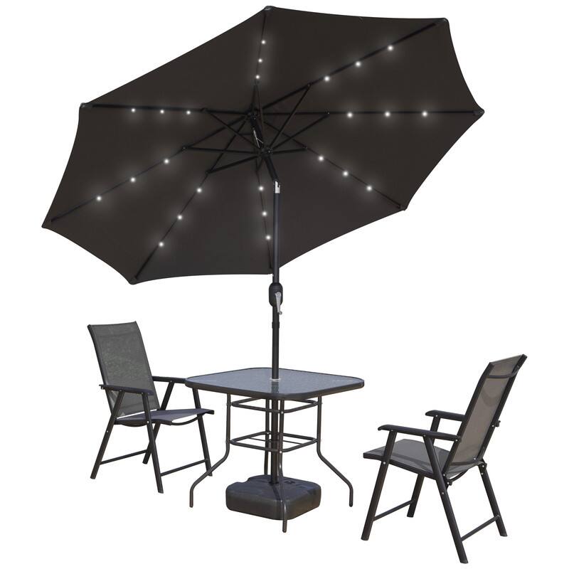 Back. LeisureMod - Sierra Outdoor Polyester Umbrella with Solar LED Lights and Push-Button Tilt - Gray.
