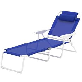Spaco - Folding Chaise with 4-Way Recline, Breathable Mesh, Removable Pillow - Blue