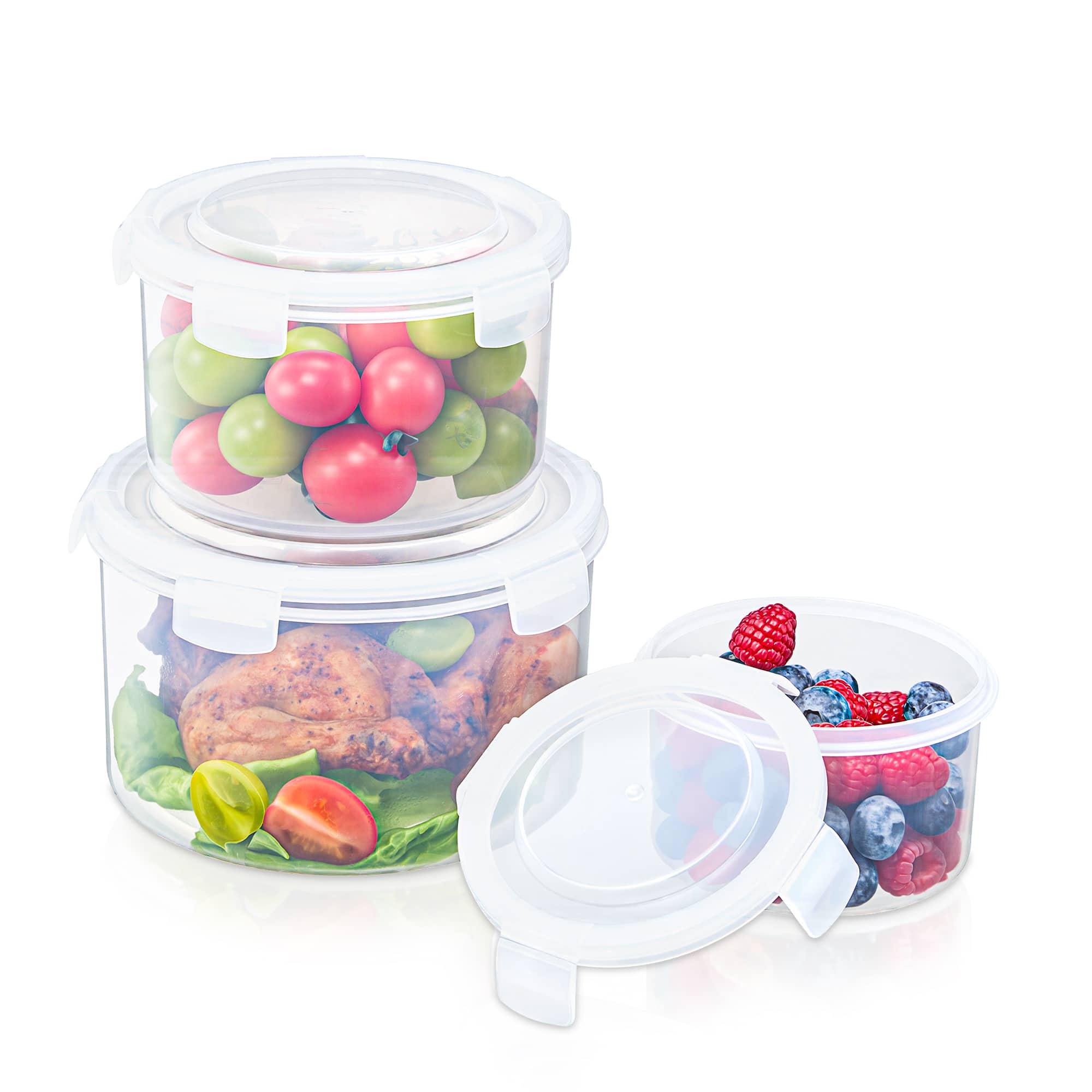 Sorbus - 3 Pack Nesting Round Plastic Food Storage Containers Stackable Meal Prep Bowls - Clear