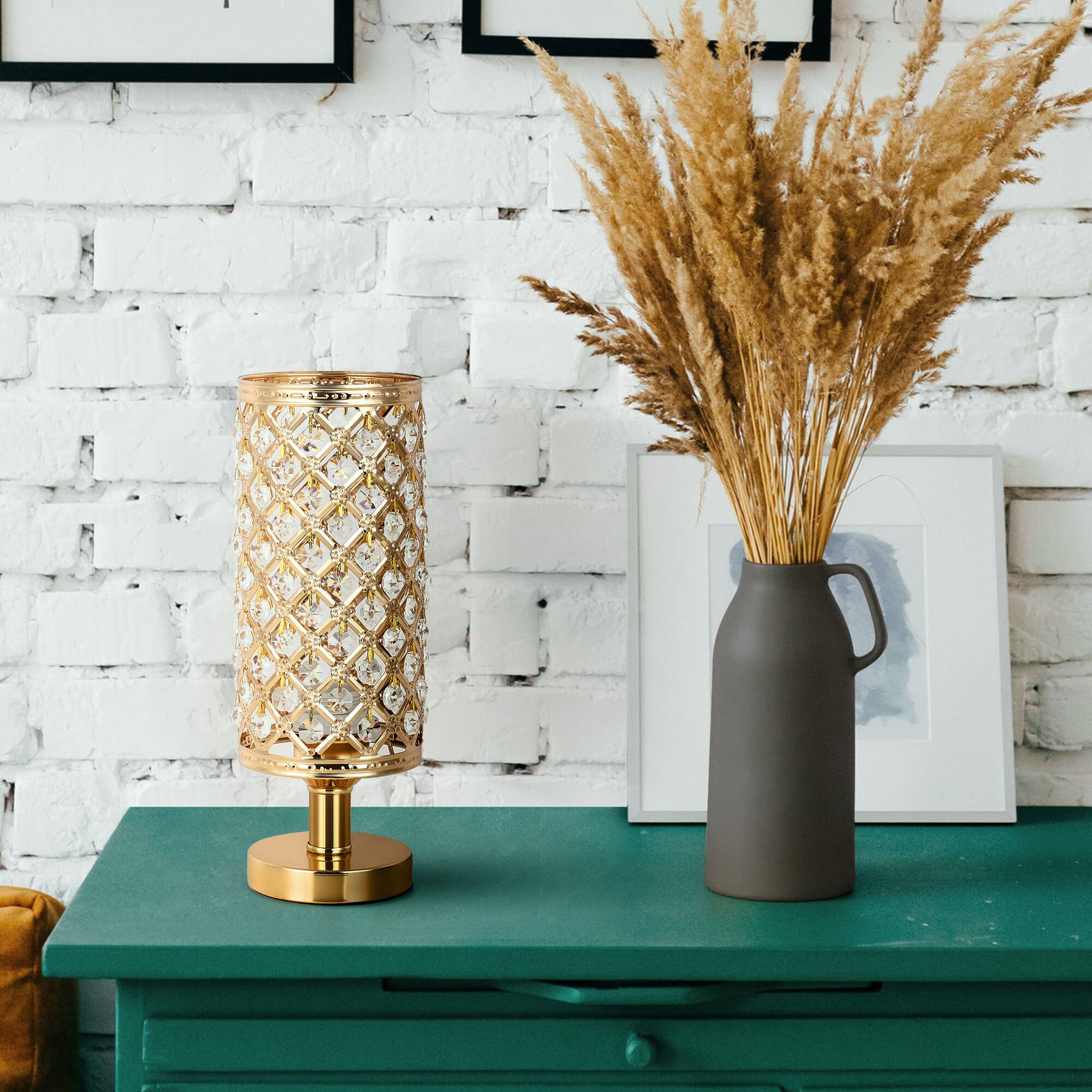 Alt View 3. Oumilen - Luxury Gold Crystal Table Lamp, Elegant Metal Base for Bedroom, Vanity, Living Room Decor.
