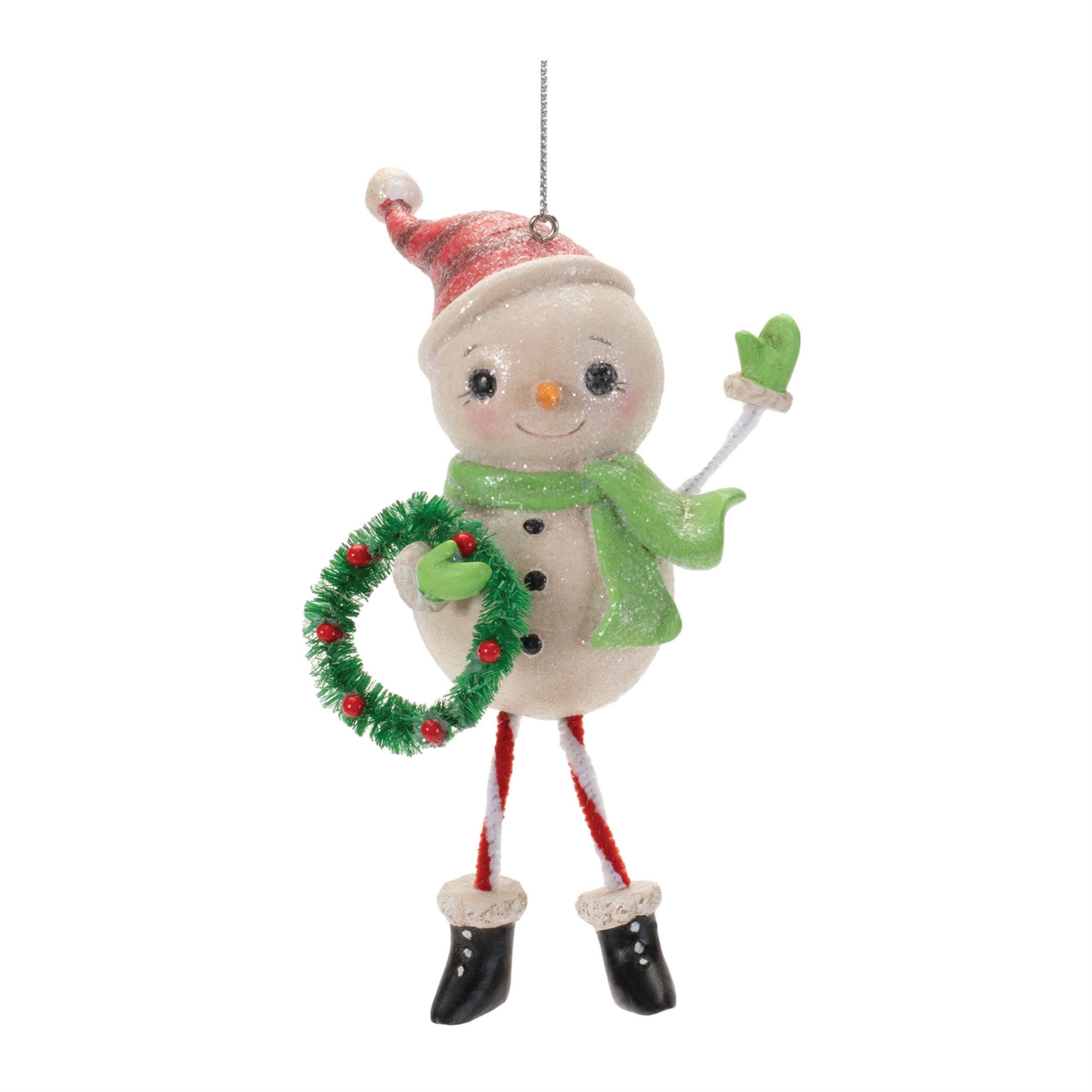 Back. BreeBe - Nostalgic Snowman Ornament (Set of 12) - White, Red, Green.
