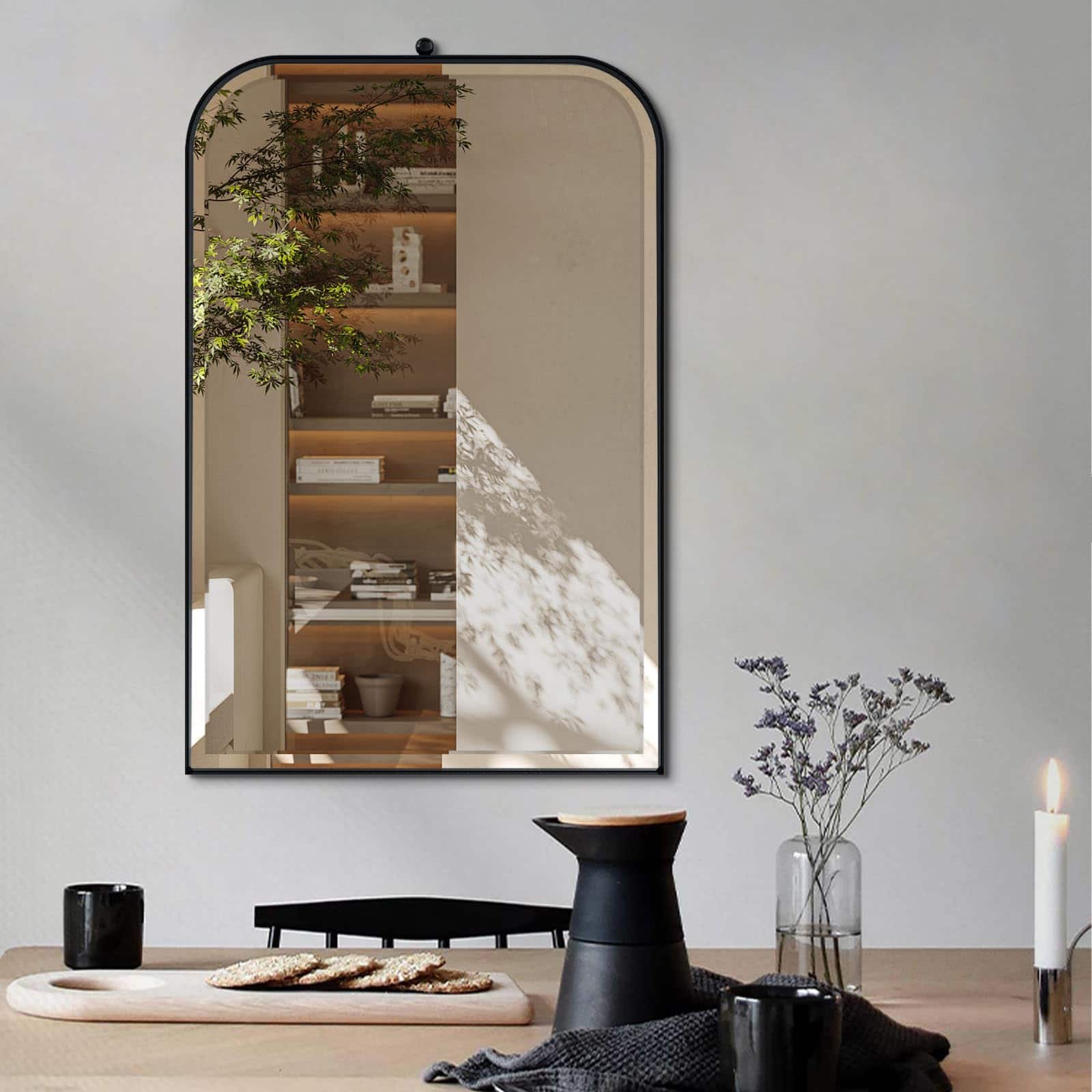 Empire DigiLabs - Brushed Mirror Brass Beveled Mirrors For Bathroom Rounded Rectangle Modern Vanity Wall In Stainless Steel F - Black Arch 38"L x 24"W